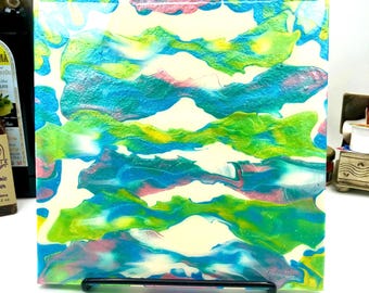 Decorative & Functional, Large 8x8” Ceramic Tile Art Trivet, aka Potholder, Heavyweighted, Handmade