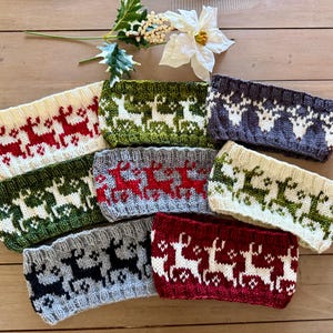 Reindeer Romp Ear Warmer// Women's Ear Warmer// Hand-knit head band// Holiday headband// Knit Ear Warmer