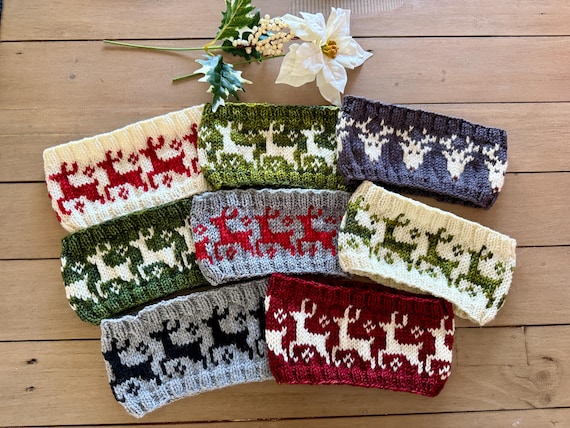 Reindeer Romp Ear Warmer// Women's Ear Warmer// Hand-knit head band// Holiday headband// Knit Ear Warmer