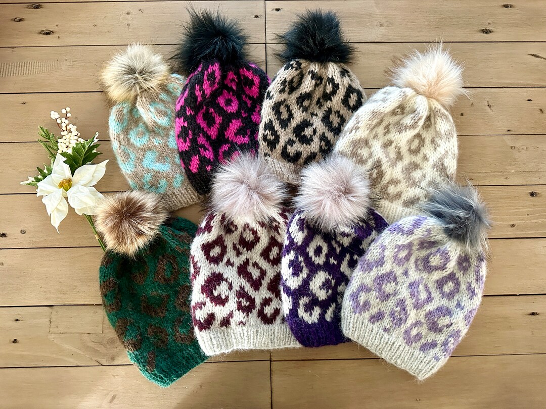 Women's Animal Print Knit Hat // Hand Knit Beanie With Etsy