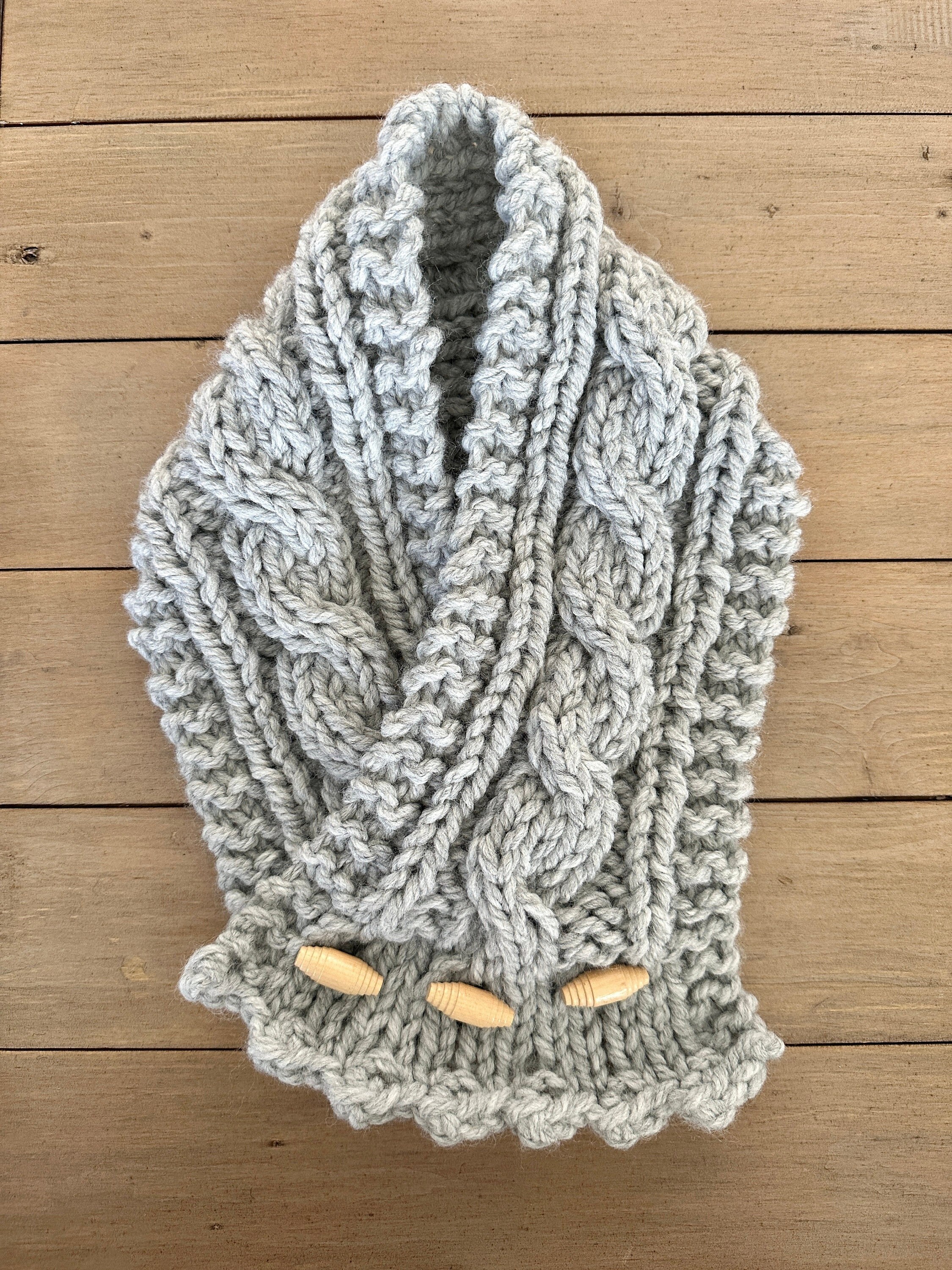 Fisherman's Wife Cowl// Super Bulky Hand-knit Cowl with buttons// Cable-knit cowl