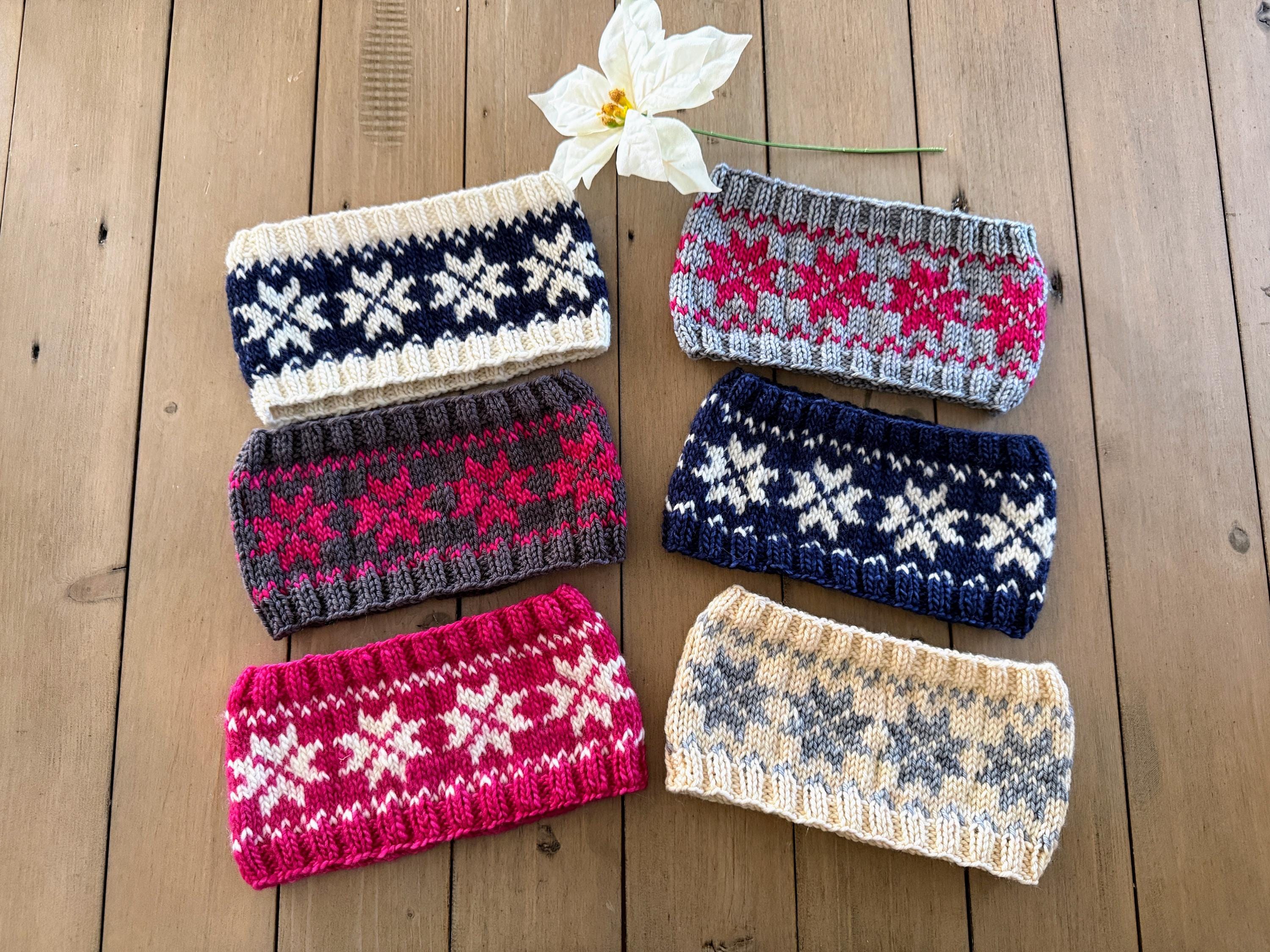 Snowflake hand-knit Ear Warmer// Women's Ear Warmer// Hand-knit headband// Winter Headband// Knit Ear Warmer