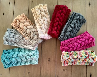 Women&#39;s Braided Cable Knit Headband // Hand-Knit Headband // Winter Ear Warmer// Hand-knit Ear Warmer