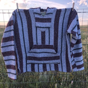 Vintage Striped Baja Hoodie: Mexican Woven Sweater, Size S