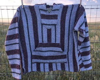 Vintage Striped Baja Hoodie: Mexican Woven Sweater, Size S