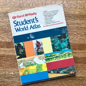 Vintage WORLD Atlas - "Rand McNally Student's World Atlas " - 1985 - vintage book - maps, people and places, earth, facts, animals, cities