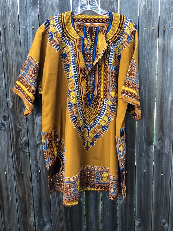 Vintage AFRICAN dashiki tunic and pants - XL - gol