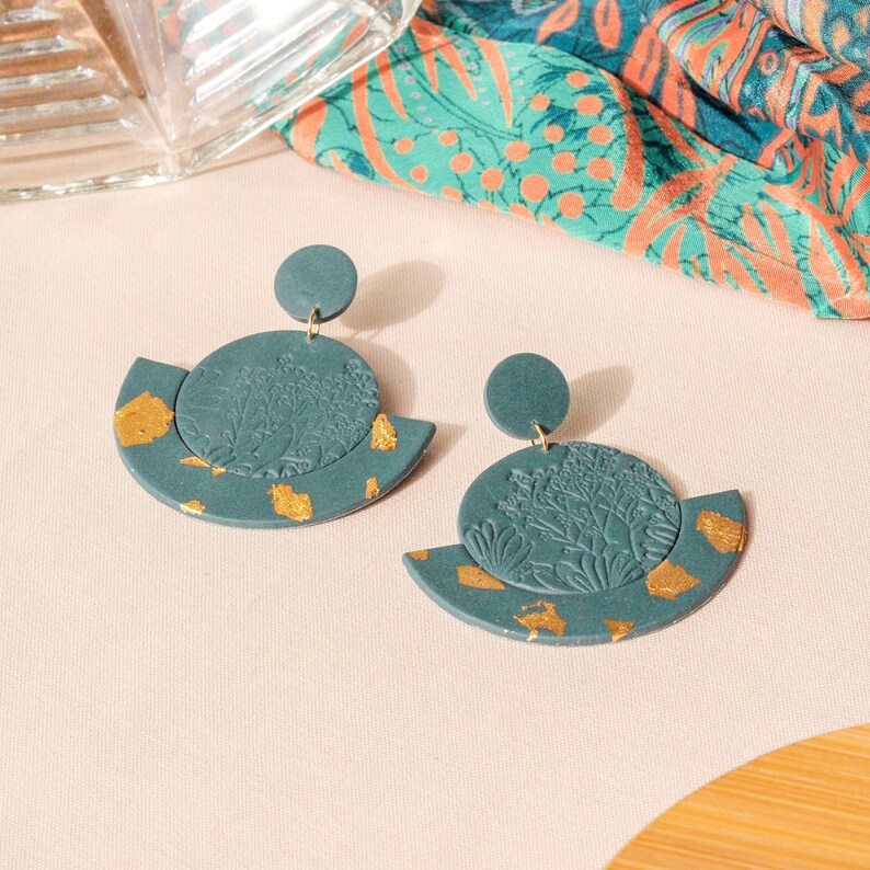 Clay earrings, Emerald earrings, floral earrings, lightweight earrings, handmade earrings, fun earrings, unique earrings, The Leah image 1