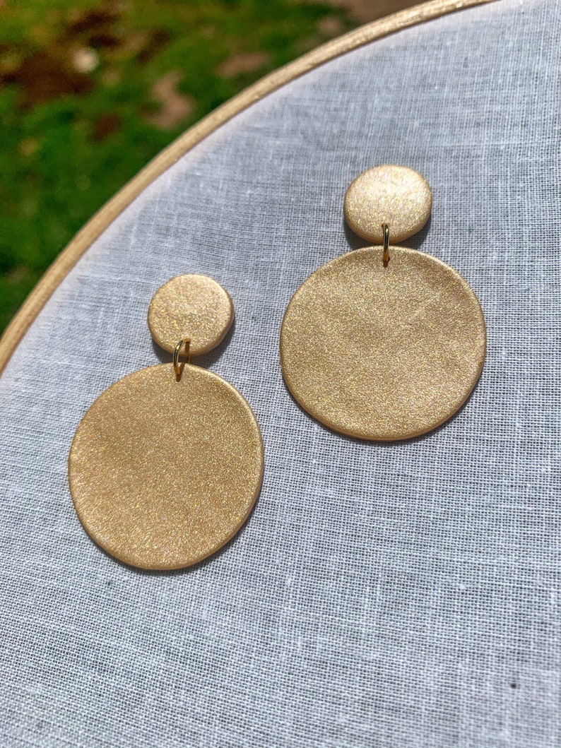 Gold Polymer Clay Earrings, Bridal Earrings, Handmade Earrings, dainty jewelry, Drops, Polymer Clay, Bridesmaid Jewelry image 1