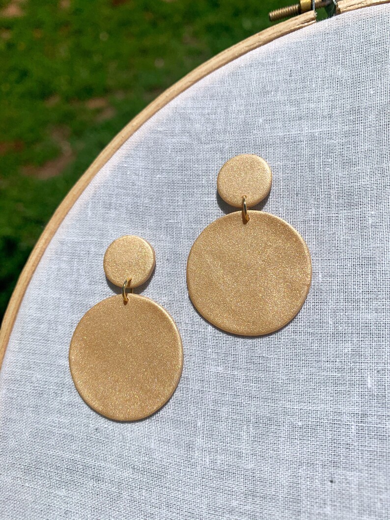 Gold Polymer Clay Earrings, Bridal Earrings, Handmade Earrings, dainty jewelry, Drops, Polymer Clay, Bridesmaid Jewelry image 2