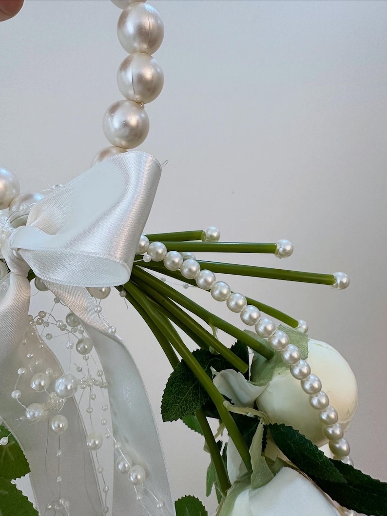 Classic White Rose Bridal Bouquet With Pearl Handle - Etsy