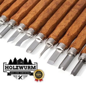 HOLZWURM wood carving tool set 12 pieces, including bag, instructions & whetstone, ideal carving knife set for beginners and professionals image 6