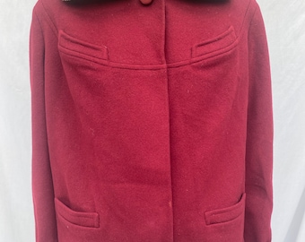 1950s Hendersons Red bordo Wolle Kurzmantel Jacke mit Schaffellkragen