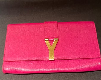 Yves Saint Laurent YSL by Tom Ford bolso de mano Belle de Jour Y de cuero rosa fucsia 28x17cm L