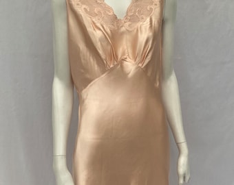 Vintage 1930er Jahre Pfirsich Viskose Midi Kleid aus Argentinien Mint Zustand Sz M sexy V-Ausschnitt