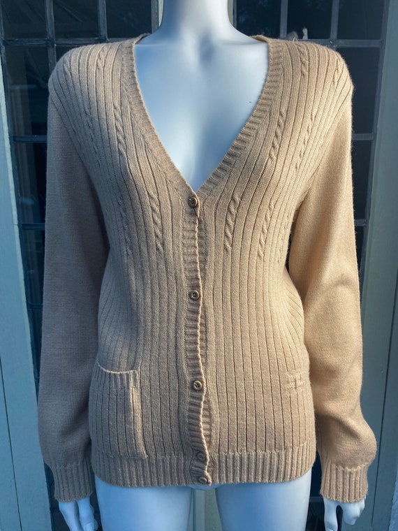 Vintage Courreges cable knit beige wool blend car… - image 1