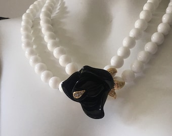 Vintage Kenneth Jay Lane KJL for Avon beads necklace with black rose.