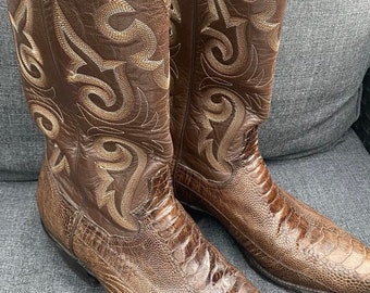 Stivali da cowboy vintage Panhandle Slim Exotic Skin in struzzo Western 9.5 D USA 9uk 43