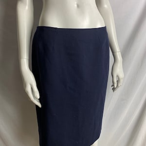 Loewe Hermes of Spain navy blue pencil wool skirt size 38-40 12 uk