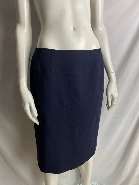 Loewe Hermes of Spain navy blue pencil wool skirt size 38-40 12 uk