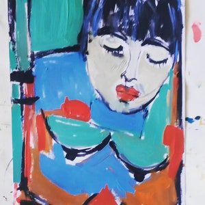 Abstract Expressionist portrait art  painting .original  face portrait  modern portrait face  abstract