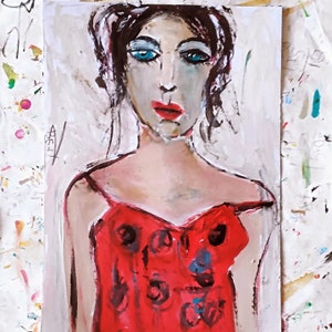 Dipinto originale in acrilico raffigurante un ritratto di donna: arte murale moderna