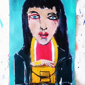 pintura artística femenina. arte facial abstracto acrílico. pintura de figuras acrílicas. obra de arte original. arte de regalo