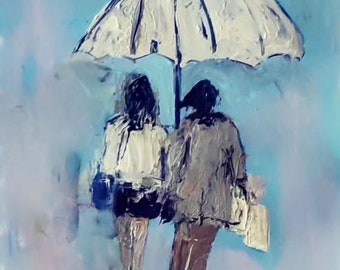 Couple with an umbrella  portrait painting fine art portrait artistic painting face portrait