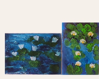 2 set  pieces flowers paintings on paper . original flower art.Original Colorful Flower Painting, Contemporary Floral Painting