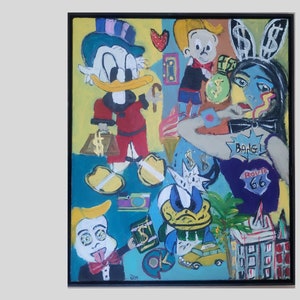large abstract painting on canvas. original  figures portrait   art work