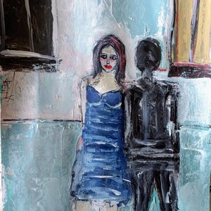 Abstract Portrait Painting: &quot;Loving Friends&quot; Original Wall Art
