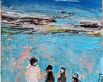 Familienbild am Strand Handgemachte Kunst