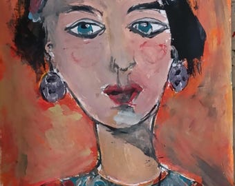 Abstract Portrait Painting: Modern Impressionist Art. original  art