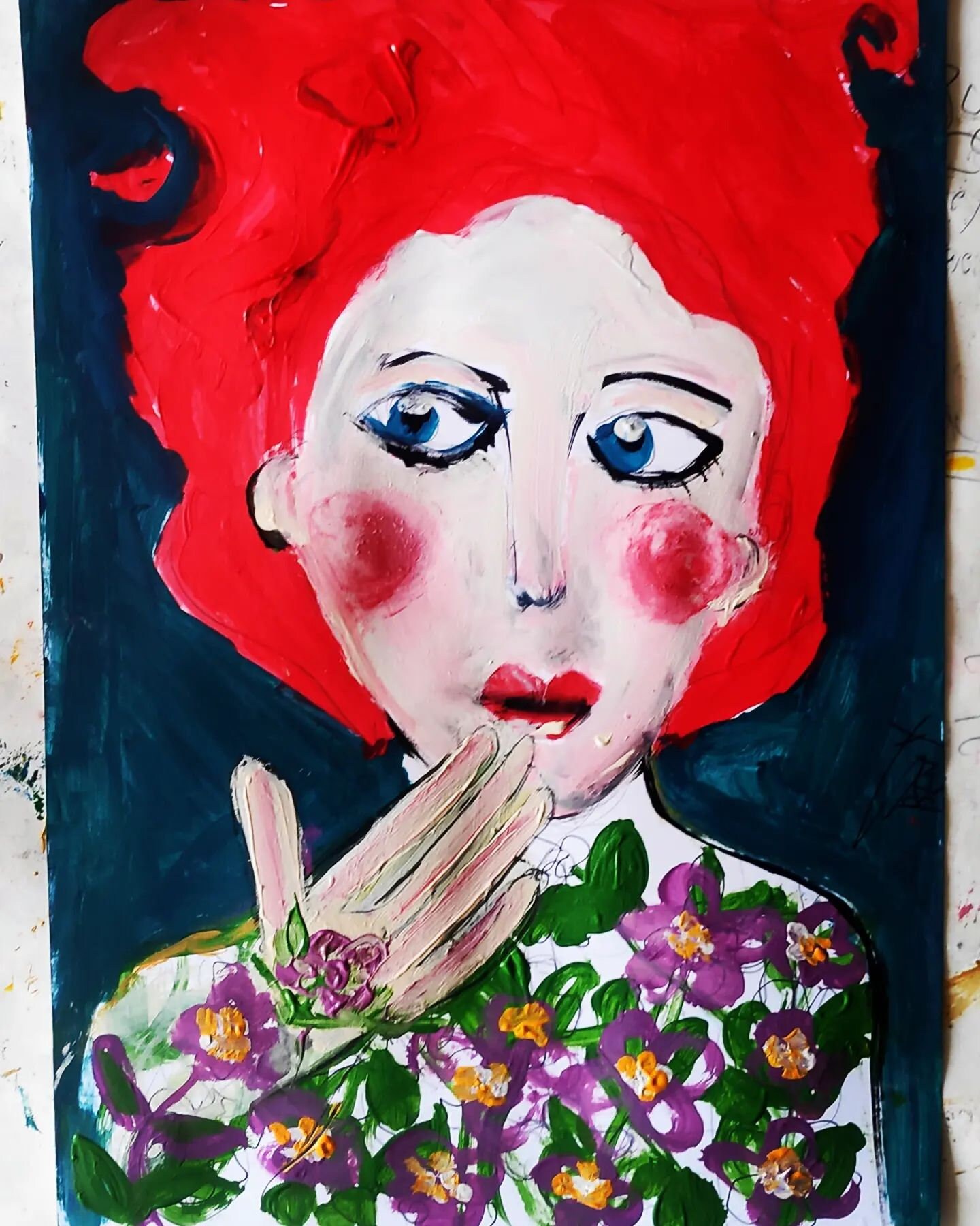 Woman Floral Portrait Flower Head Woman Paper Painting Etsy
