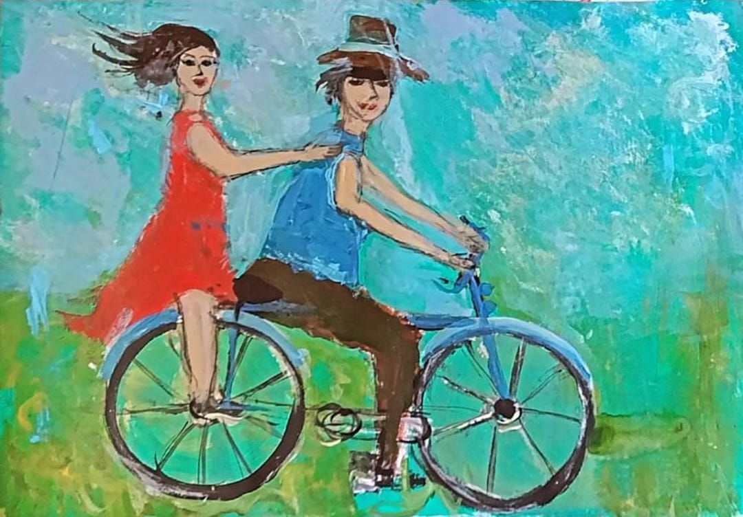 Couple on Bicycle Painting: Abstract Acrylic Wall Art - Etsy