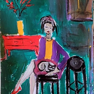 Abstract Woman Portrait: Original Acrylic Painting on Paper