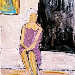 Original Woman Acrylic Painting: Living Room Wall Art (23x33 cm)