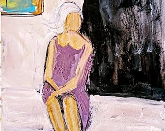 Dipinto acrilico originale di donna: decorazione da parete per soggiorno (23 x 33 cm)