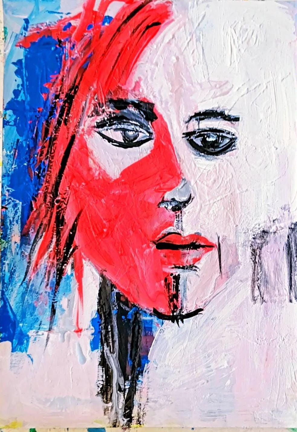 抽象画『鼻の赤い女』絵 現代美術 抽象画『鼻の赤い女』絵 現代美術 抽象的な肖像画。女性風の
