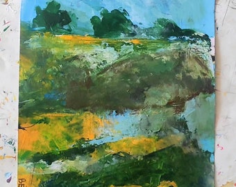 Gemälde Blumenfeld Landschaft | Gemälde Acrylbild Landschaft | Wohndekor