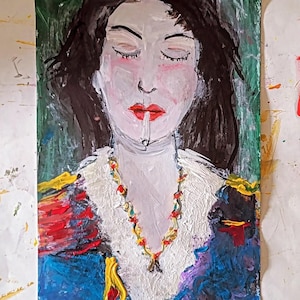 pintura de um homem com um cigarro, pintura em estilo moderno, arte de parede, pintura original em acrílico. Arte facial abstrata.