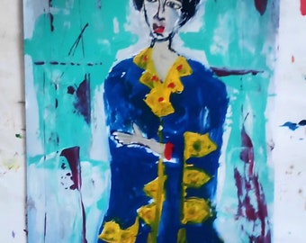 Modern Female Portrait: Original Acrylic Painting (23x33 cm)