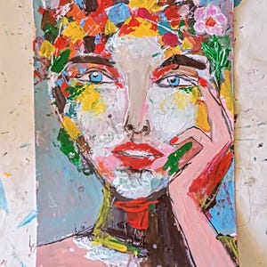 Abstract Female Portrait Painting: Original Acrylic Wall Art