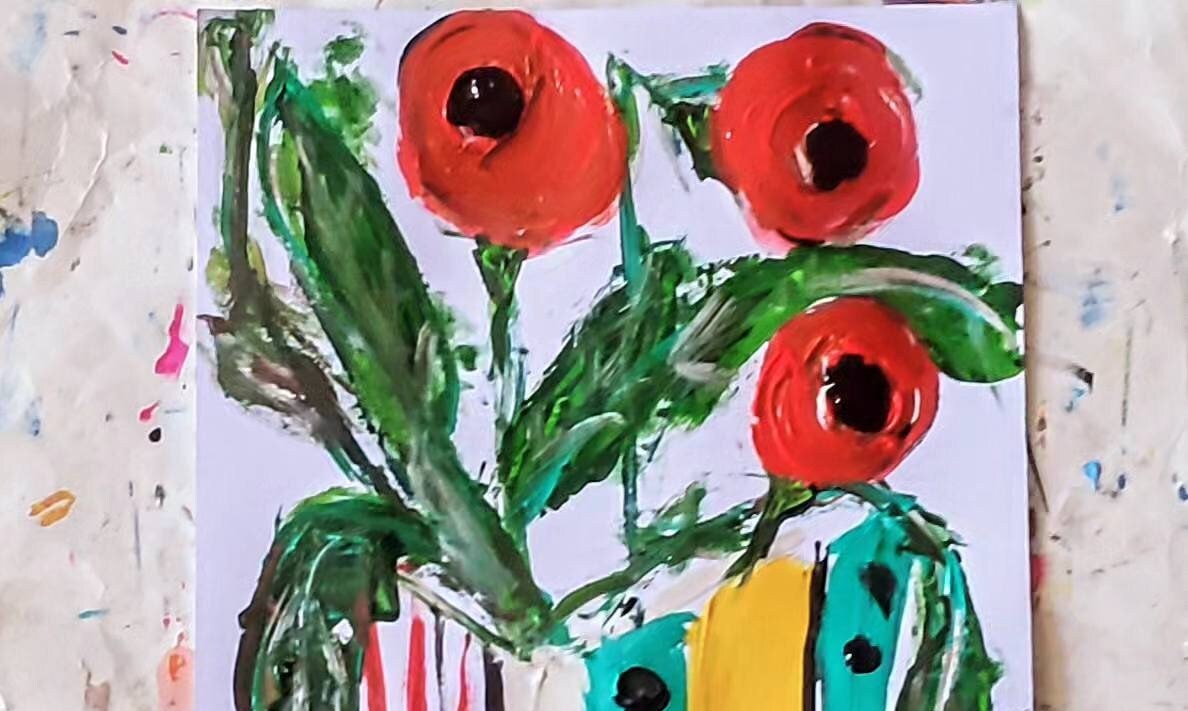 Etsy 抽象的な花の絵画 オリジナルの抽象的な花の絵画 カラフル