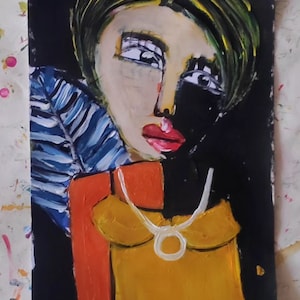 women Portrait Abstract Portrait acrylic Painting on paper, small Original Boho Modern Acrylic Painting Living Room Wall Art Decor