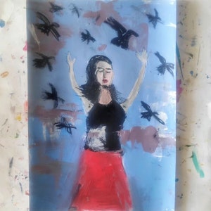 Queen of Birds: Abstract Portrait Painting, Contemporary Wall Art (23x33cm)