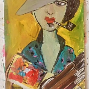 Original Acrylic Woman Portrait Painting: Modern Mixed Media Art