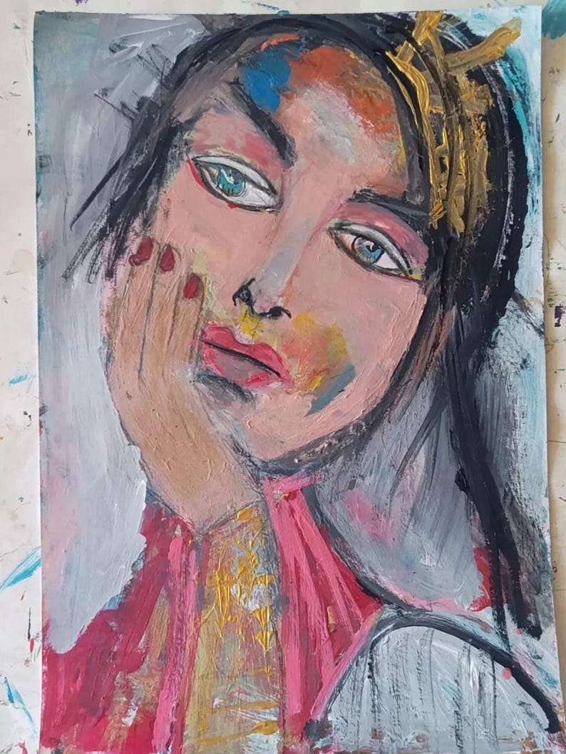 Original Abstract Face Art: Acrylic Portrait Painting image 2