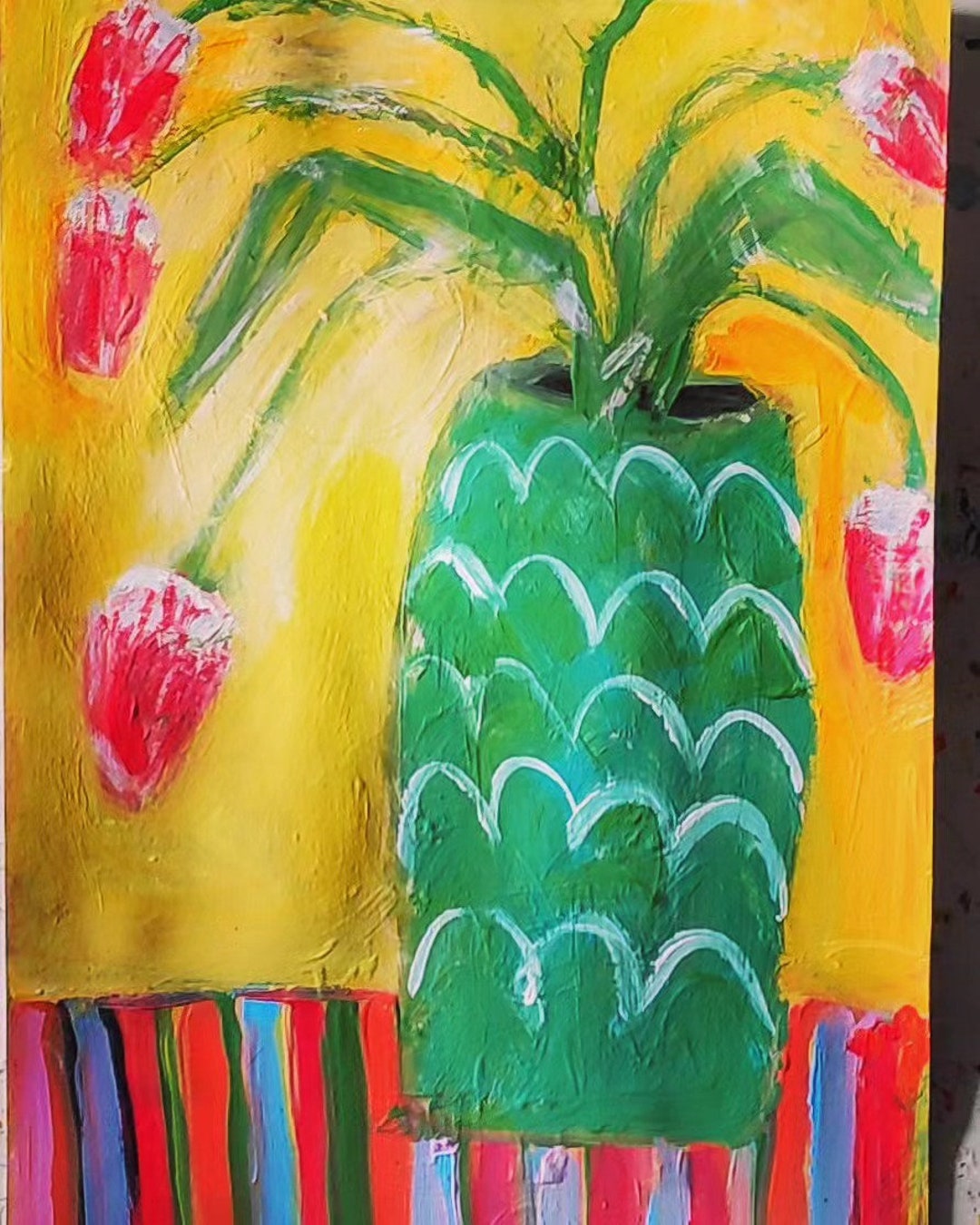 painting-acrylic-flower-vase-modern-vase-retro-small-glass-retro-small
