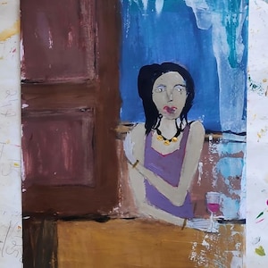 women drinking wine wall art. acrylic  abstract  portrait  art. modern   artwork. original art painting